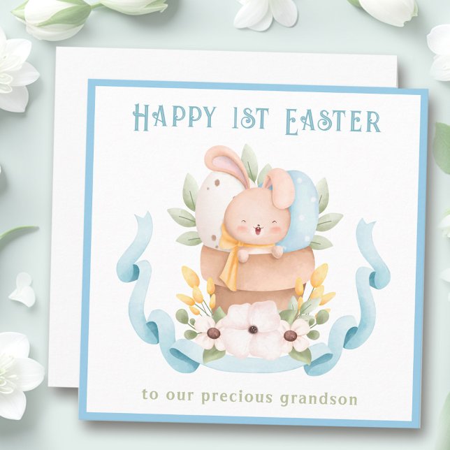 1st Easter card bunny grandson blue Easter card (1st Easter card bunny grandson blue Easter card)