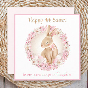 1st Easter Cute Bunny Granddaughter Pink Easter Card