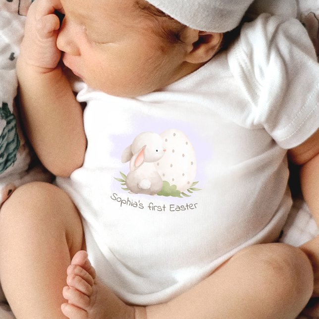 1st Easter Cute Bunny Personalised Name Baby Girl Baby Bodysuit (Creator Uploaded)