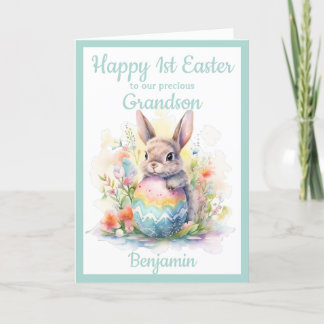 1st Easter Grandson Bunny Egg Blue Holiday Card