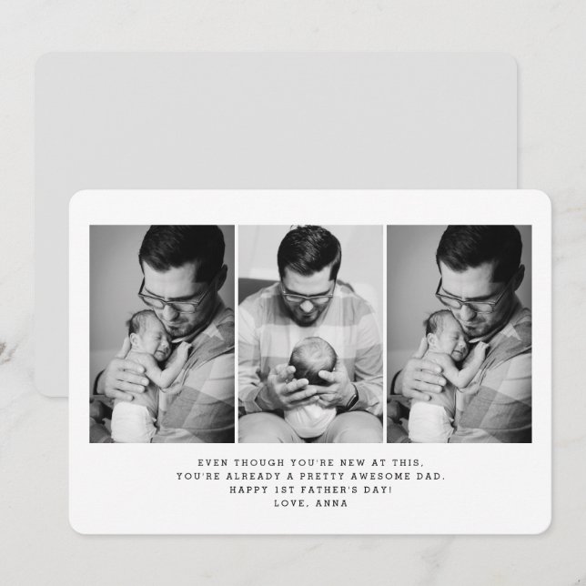 1st Father's Day 3 Photo Greeting Card (Front/Back)