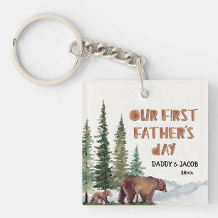 1st Father's Day Bear Personalized Woodland Key Ring