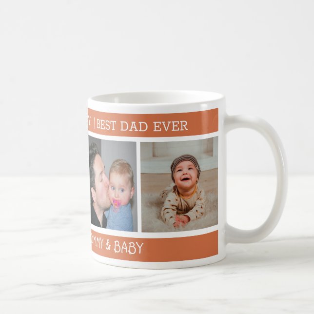 1st Father's Day Best Dad Ever 4 Photo Terracotta Coffee Mug (Right)