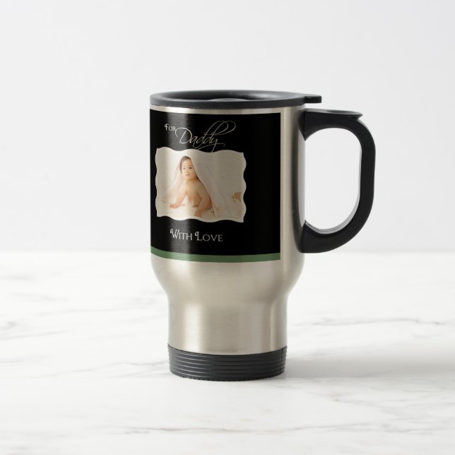 1st Father's Day - Black Custom Photo Stainless Travel Mug (Right)