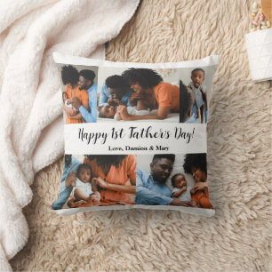 1st Father's Day Personalised 5 Photo Throw Pillow