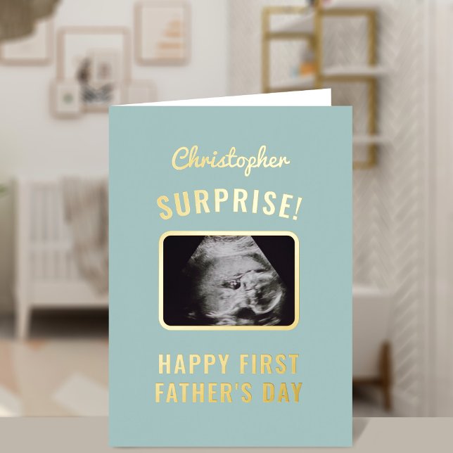 1st Father's Day Surprise Ultrasound Photo Foil Greeting Card (Creator Uploaded)