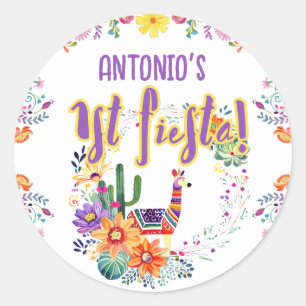 1st Fiesta Birthday For a BOY Folkart Floral Favou Classic Round Sticker