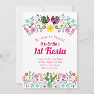 1st Fiesta Birthday For a Girl Folkart Sinorita Invitation