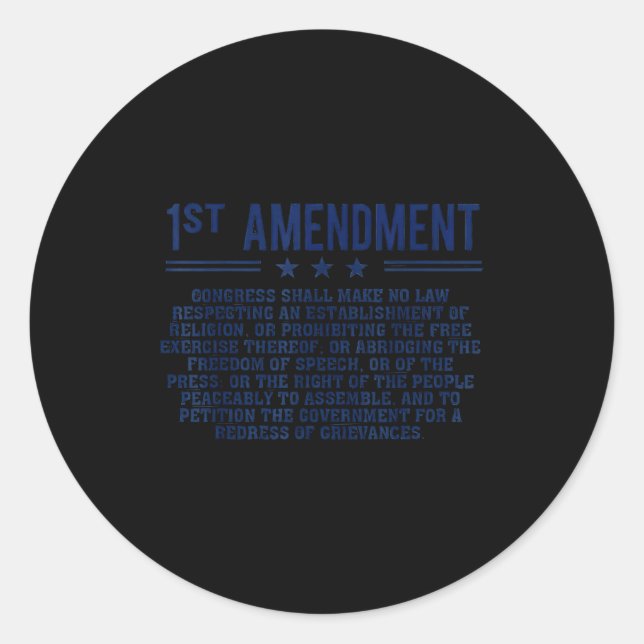 1st First Amendment U.s. Constitution Patriot  Classic Round Sticker (Front)