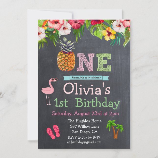 1st First Birthday Aloha Luau Tropical Invitation (Front)