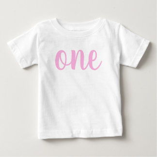 1st first birthday baby girl pink one cursive T-Shirt