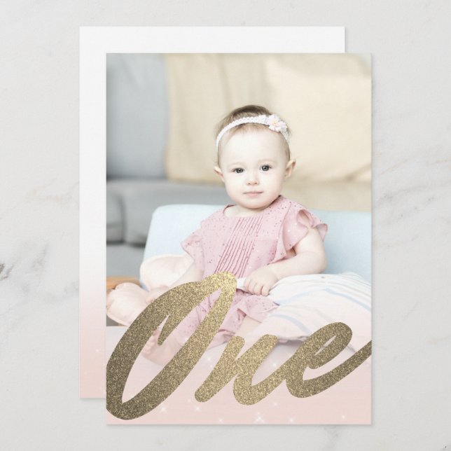 1st First Birthday Blush Pink Gold Girls Photo Invitation (Front/Back)