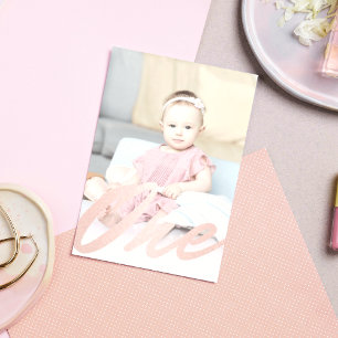 1st First Birthday Blush Pink Rose Gold Girl Photo Invitation