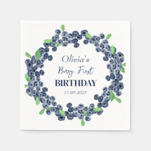 1st First Birthday Party Blueberry Baby Girl Napkin