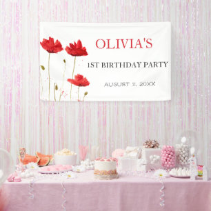 1st First Birthday Party Poppies Baby Girl Banner