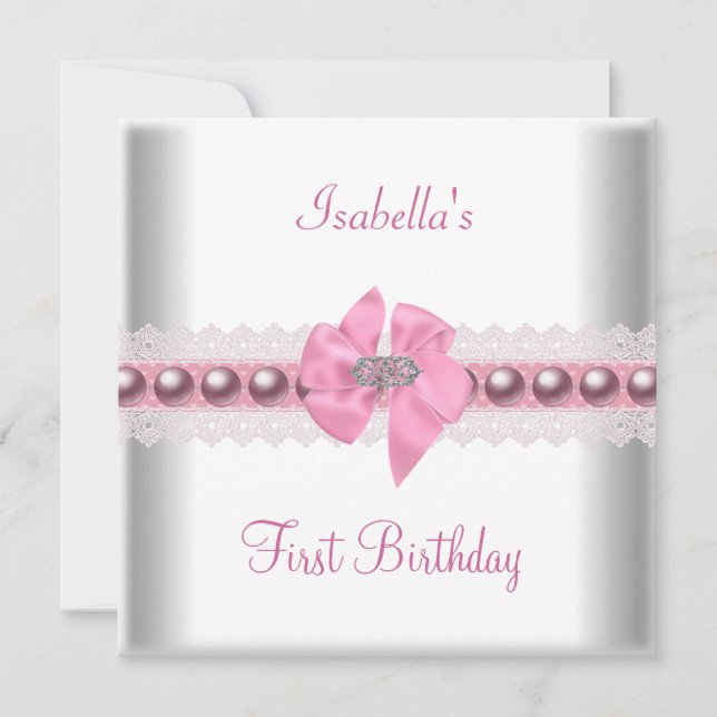 1st First Birthday Party Pretty Pink Bow Invitation (Front)