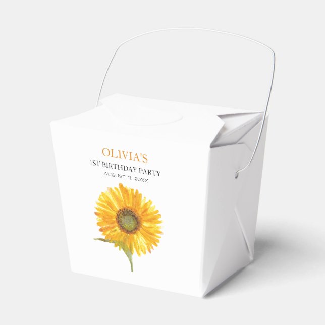 1st First Birthday Party Sunflower Baby Girl Favour Box (Front Side)