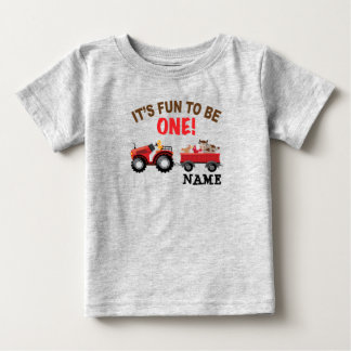 1st First birthday tractor and farm animals Baby T-Shirt