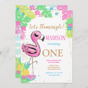 1st Flamingo Birthday Invitation