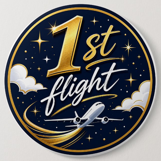 1st flight aeroplane  6 cm round badge (Front)