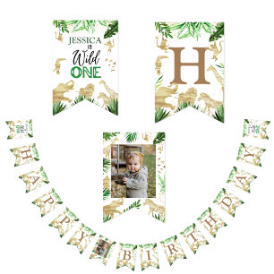 1st Girl Boy Safari One Wild Birthday Photo Bunting