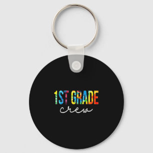 1st grade crew back to school tie dye retro key ring