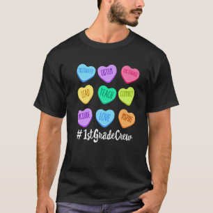 1st Grade Crew Teacher Valentine s Day Pastel Cand T-Shirt