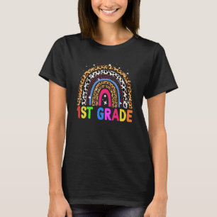 1st Grade Cute Leopard Rainbow Teacher Student Ki T-Shirt