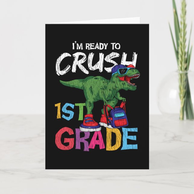 1st Grade Dinosaur Back to School Student Gift  Card (Front)