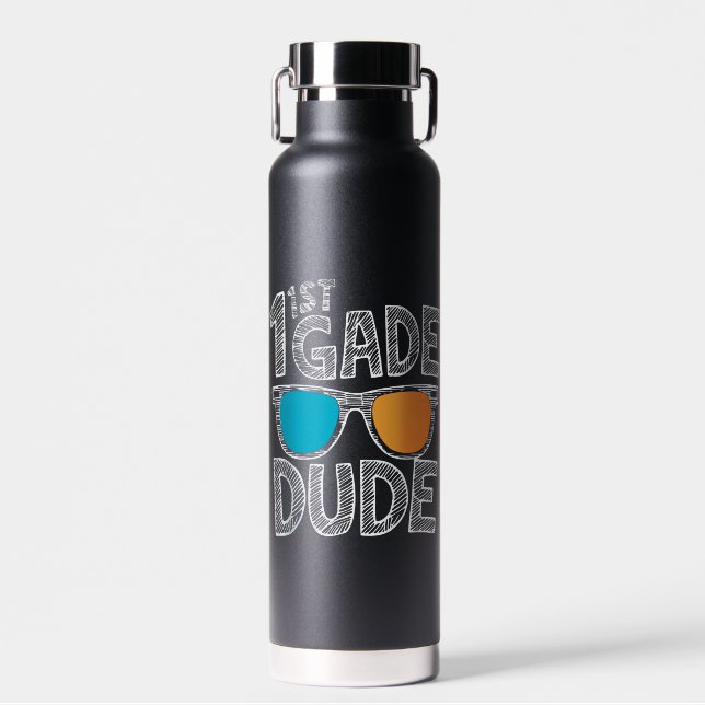 1st Grade Dude Back To School First Grade Student Water Bottle (Front)