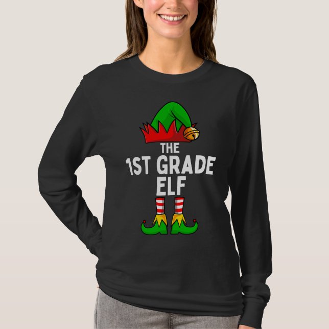1st Grade Elf Matching Family Christmas T-Shirt (Front)