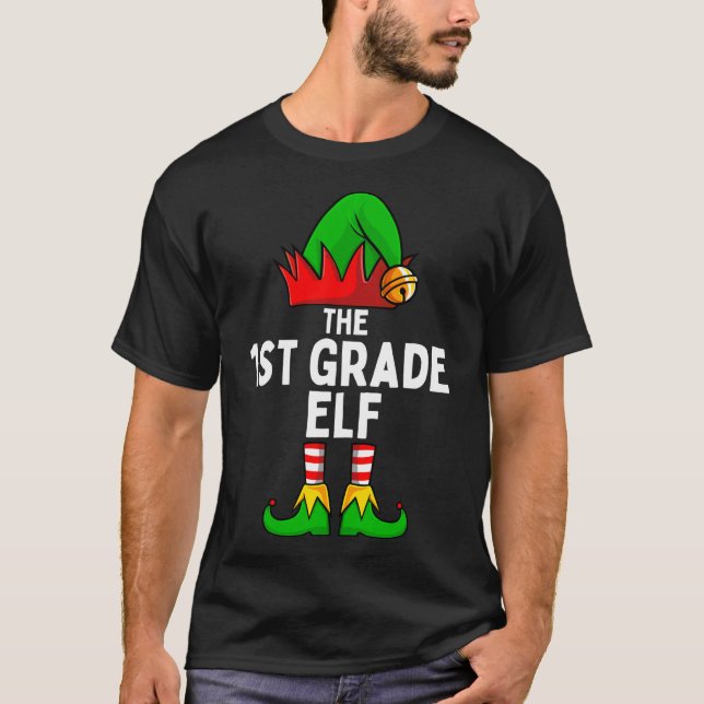 1st Grade Elf Matching Family Christmas T-Shirt (Front)
