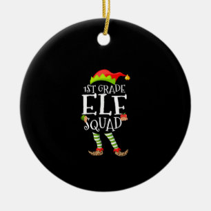 1st Grade Elf Squad Funny Elementary Teacher Xmas Ceramic Ornament