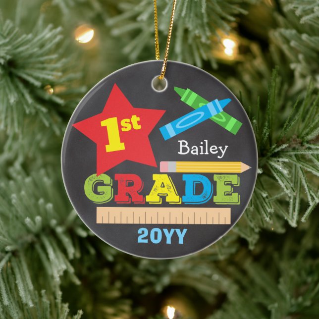 1st Grade First Grade Keepsake Chalkboard Colourfu Ceramic Ornament (Tree)