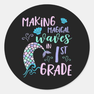 1st Grade Girls Cute Mermaid Frist Day Kids Back T Classic Round Sticker
