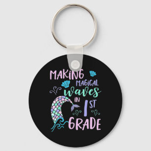 1st Grade Girls Cute Mermaid Frist Day Kids Back T Key Ring