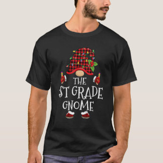 1st Grade Gnome Buffalo Plaid Matching Family Chri T-Shirt