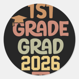 1st Grade Grad Cl Of 2026 Graduation Bold Cosy Col Classic Round Sticker
