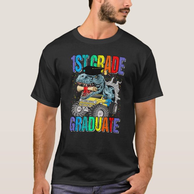 1st Grade Graduate Monster Truck Dinosaur Graduati T-Shirt (Front)