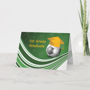 1st Grade Graduation, Soccer Ball and Hat Card