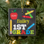 1st Grade Keepsake Chalkboard Colourful Kids Photo Ceramic Ornament<br><div class="desc">1st Grade photo ornament design features an apple, a ruler, crayons and bold, colourful fun typography! Click the customise button for more options for modifying the text! Variations of this design, additional colours, as well as coordinating products are available in our shop, zazzle.com/store/doodlelulu. Contact us if you need this design...</div>