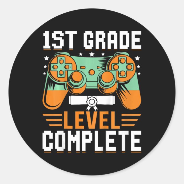 1st Grade Level Complete Graduation Video Game Con Classic Round Sticker (Front)