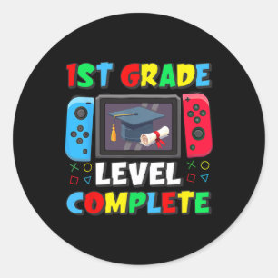 1st Grade Level Complete Video Gamer Boy Graduatio Classic Round Sticker