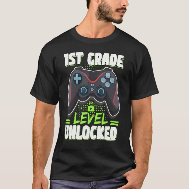 1st Grade Level Unlocked First Day Of School Video T-Shirt (Front)