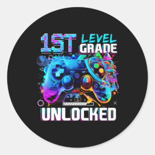 1st Grade Level Unlocked Gamer Boys Kids First Day Classic Round Sticker