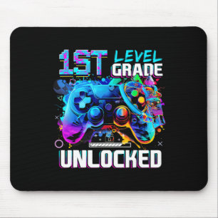 1st Grade Level Unlocked Gamer Boys Kids First Day Mouse Pad