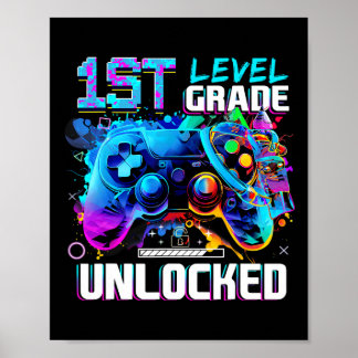 1st Grade Level Unlocked Gamer Boys Kids First Day Poster