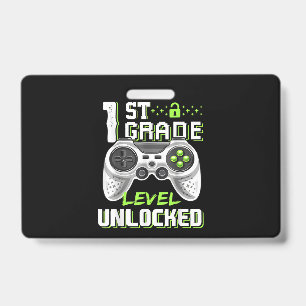 1st Grade Level Unlocked Gamer First Day Of School ID Badge