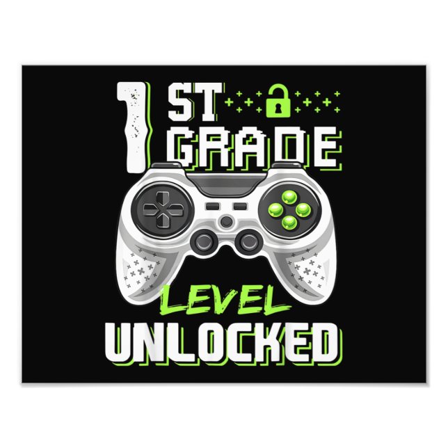 1st Grade Level Unlocked Gamer First Day Of School Photo Print (Front)