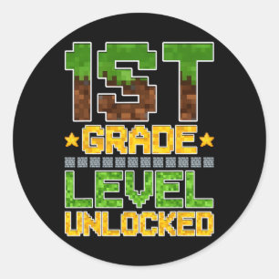 1st Grade Level Unlocked Gamer Funny Ck To School Classic Round Sticker
